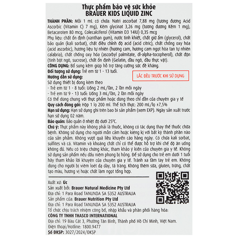 Thực phẩm bảo vệ sức khỏe Brauer Kids Liquid Zinc - 8